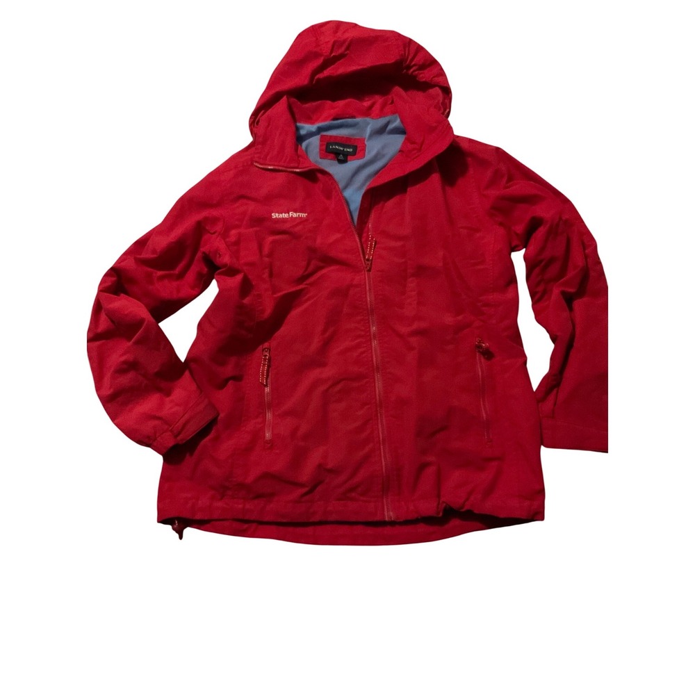 Lands End State Farm Logo Red Hooded Jacket Windbreaker Size S